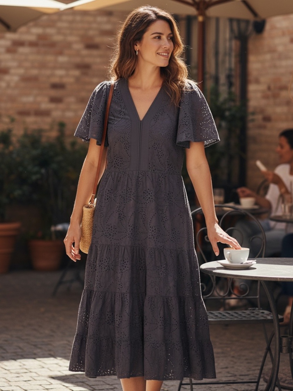 Chicos Cotton Eyelet Maxi Dress includes Navy Size 2.5/14